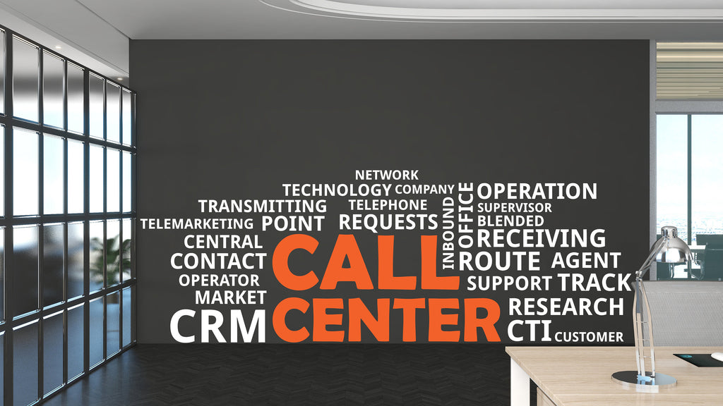 Call Center Word Cloud Vinyl Wall Art Decals, Telemarketing Call Center Wall Art Decal Customer Service Wall Sticker for Office 315LU