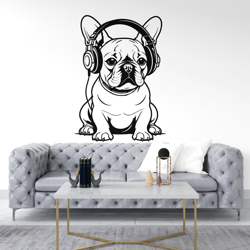 French Bulldog with Headphone Dog wall decal Dog decor Dog Music Dog wall art Decal Dog Lover Animals Dog Wall Bathroom Stickers Vinyl 005DE