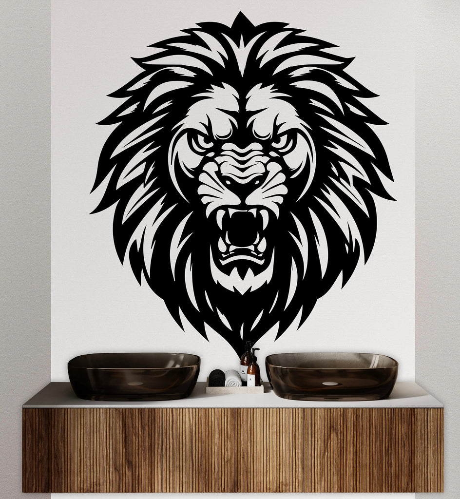 Lion Angry wall decal Animal Wall decor Safari Lion wall art Decal Lion Lover Animals Lion Wall Bathroom Wall Decals Stickers Vinyl 010DE