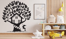 Load image into Gallery viewer, Tree House Wall Art Decal, House on Tree Girl Playing Wall Decor, Kids Room Decor, Nursery Wall Decals 202RS