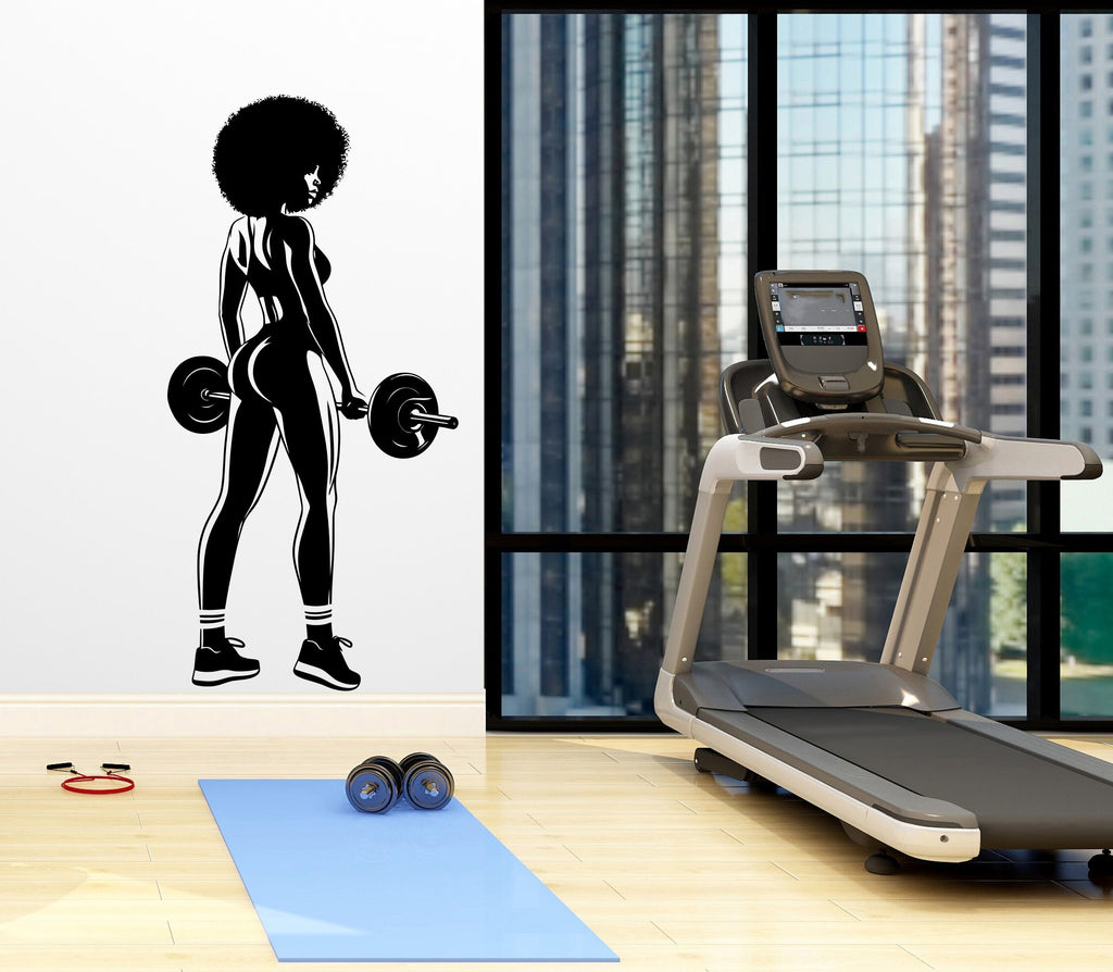 Gym Wall Decal Afro Girl Power fitness Quote Decor Workout Art Vinyl Gym Wall Stickers Bedroom Gym Workout Girl Motivation Crossfit 239RS