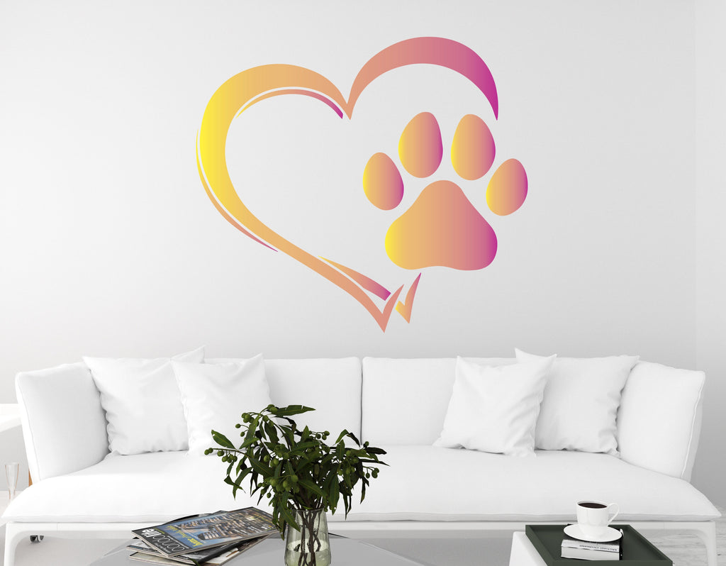 Heart Paws Dog Wall Decor, Dog Lover Wall Decals, Dog Wall Art, Dog Lover Stickers Bedroom Wall Vinyl Nursery Wall Decals Art 017DE