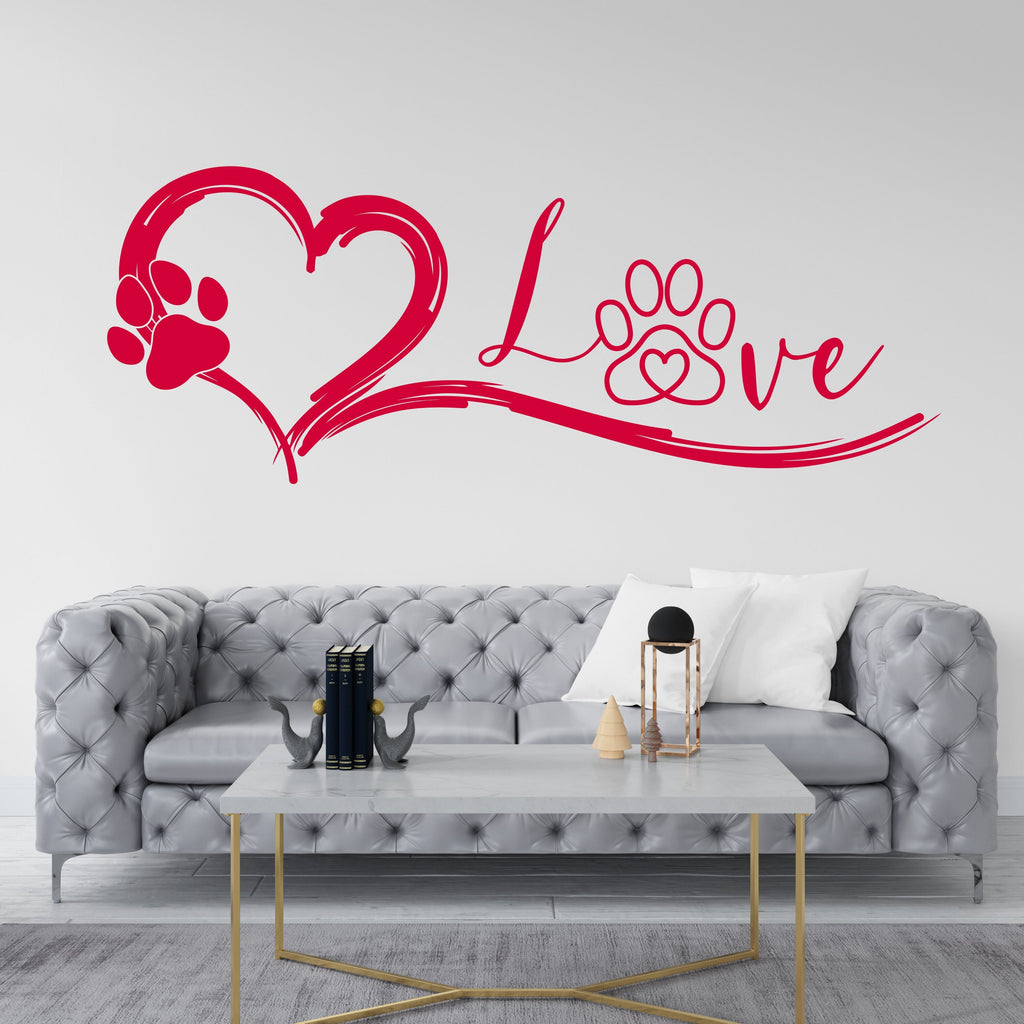 Heart Paws Dog Wall Decor, Dog Lover Wall Decals, Dog Wall Art, Dog Lover Stickers Bedroom Wall Vinyl Nursery Wall Decals Art 015DE