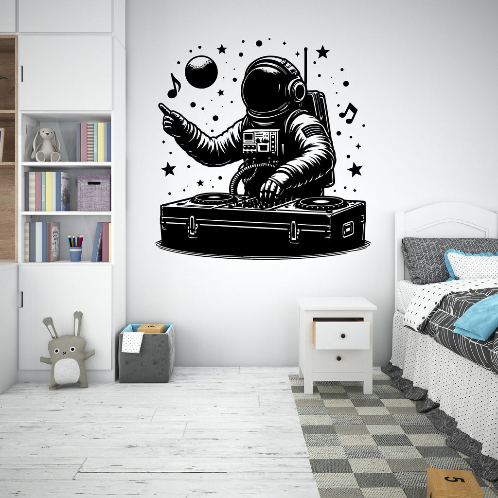 Astronaut Dj Playing music wall decor, Astronaut Wall Decals Stars, Space, Girl, Boy, Gifts, Bedroom, Vinyl, Wall Art, Planet 246RS