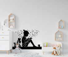 Load image into Gallery viewer, Girl Reading Book Library vinyl wall art decals, library wall decal, education decals, reading room, nurseries, school, kids gifts 295LU
