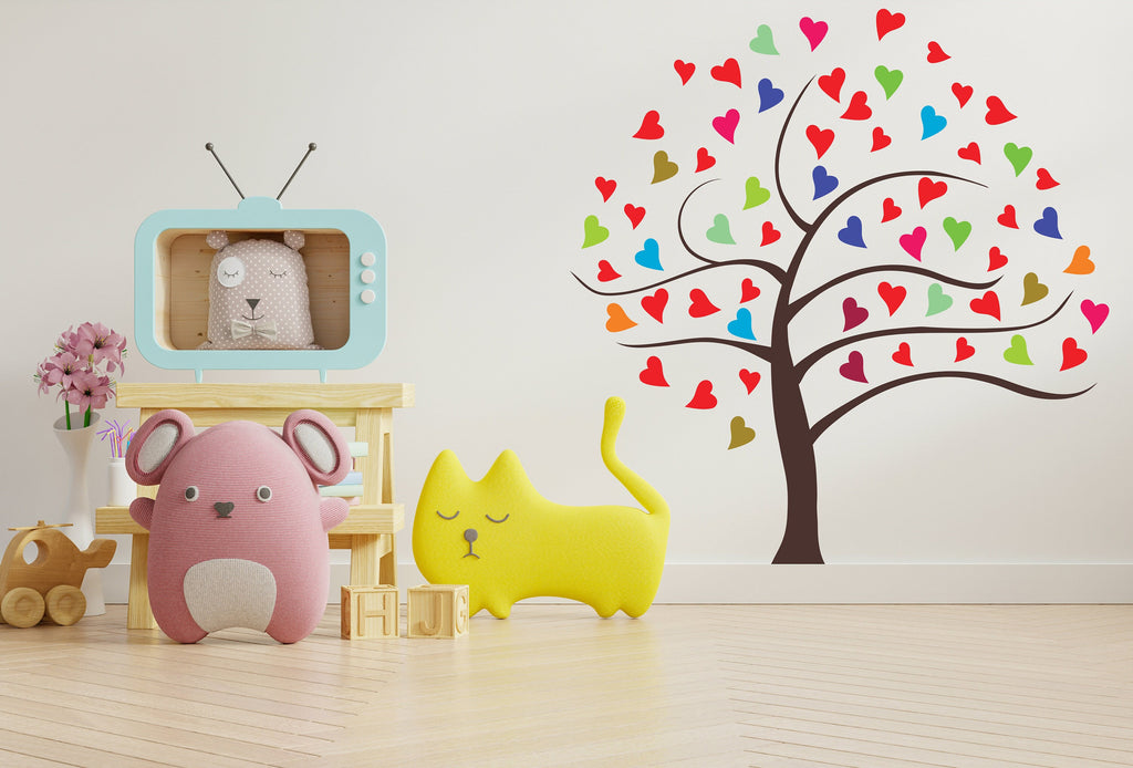 Tree Nursery Decal, Tree Nursery Sticker, Colorful Tree with Hearts Nursery Wall Decor, Tree Nursery Wall Art 297LU