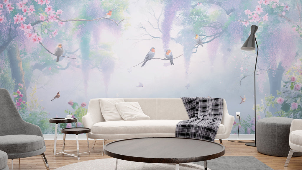 Birds wall decal, Blossom wall art Modern wall stickers, Spring bathroom decor, Birds Room wall art Japan Home Decor 249RS