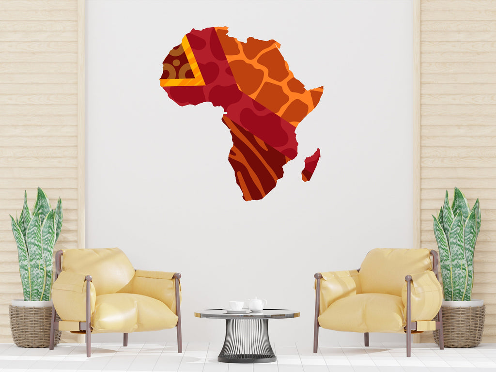 Africa Map Wall Art Vinyl Sticker, Africa Continent Wall Vinyl Decal, African Map Wall Mural Decor, Traditional Map vinyl wall decal 302LU