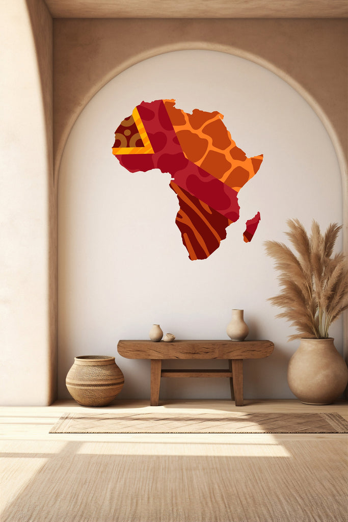 Africa Map Wall Art Vinyl Sticker, Africa Continent Wall Vinyl Decal, African Map Wall Mural Decor, Traditional Map vinyl wall decal 302LU
