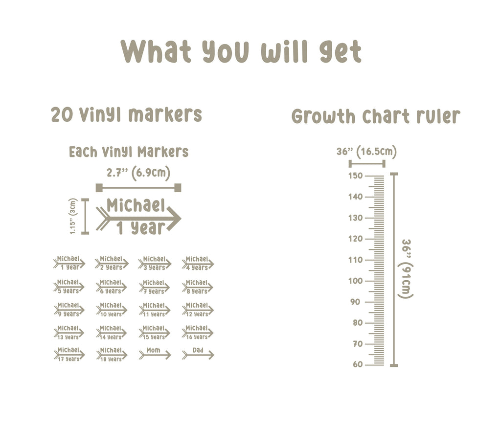 Growth Chart Ruler Decal, DIY Vinyl Kids Growth Chart Ruler Decal for Boys and Girls, Vinyl Markers for Kids Growth Chart Ruler 323LU