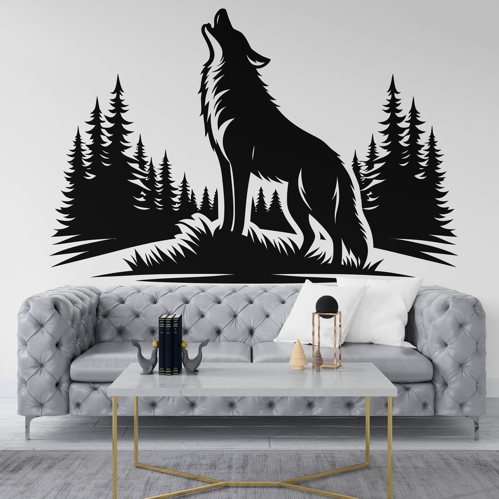 Wolf wall decal Animal Wall decor Wolf Moon wall art Decal Wolf Lover Animals Wolf Wall Bathroom Wall Decals Stickers Vinyl 036DE