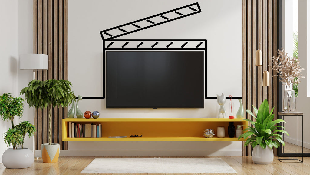Clapperboard Wall Decal for TV, Film clap board Tv Decor, Home Cinema wall decal, Theater Room Decor, Family room vinyl sticker mural 306LU