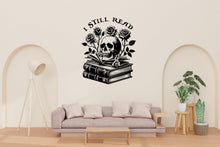Load image into Gallery viewer, I still Read book skull wall art, Library vinyl wall art decals, book shelves decor, education decals, reading room, nurseries, kids 250RS