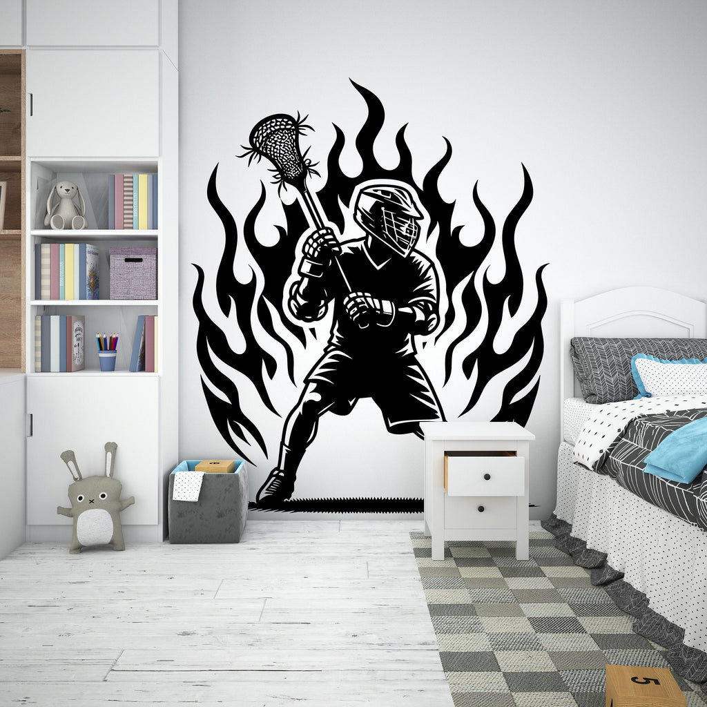 Lacrosse Player wall decal Sport Wall Decal Kids Decal Personalized Lacrosse wall Vinyl Wall Sticker Boy Room Nursery Kids Gifts 251RS