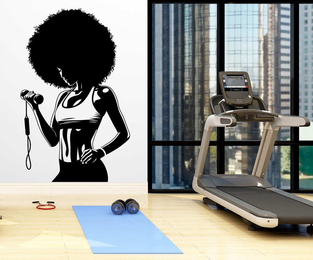 Gym Wall Decal Afro Girl Power fitness Quote Decor Workout Art Vinyl Gym Wall Stickers Bedroom Gym Workout Girl Motivation Crossfit 214RS