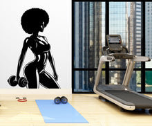 Load image into Gallery viewer, Gym Wall Decal Afro Girl Power fitness Quote Decor Workout Art Vinyl Gym Wall Stickers Bedroom Gym Workout Girl Motivation Crossfit 214RS