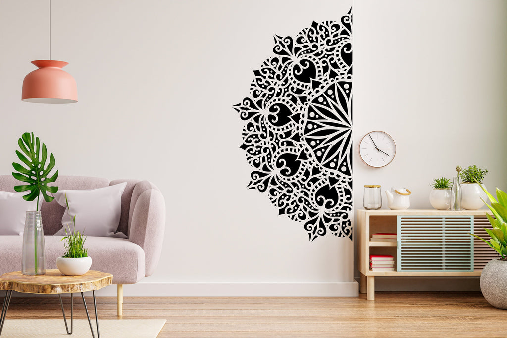 Half Mandala, Mandala Wall Art, Sacred Geometry, Mandala Sticker, Yoga, Mandala Wall Decal, Mandala Decor, Wall Decal Mandala, Gift 328LU