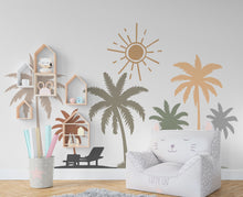 Load image into Gallery viewer, Boho Palm Tree Wall Stickers Palm tree Wall Decals, Palm trees wall art, Boho Beach Wall Mural, Tropical Nursery aesthetic room decor 331LU