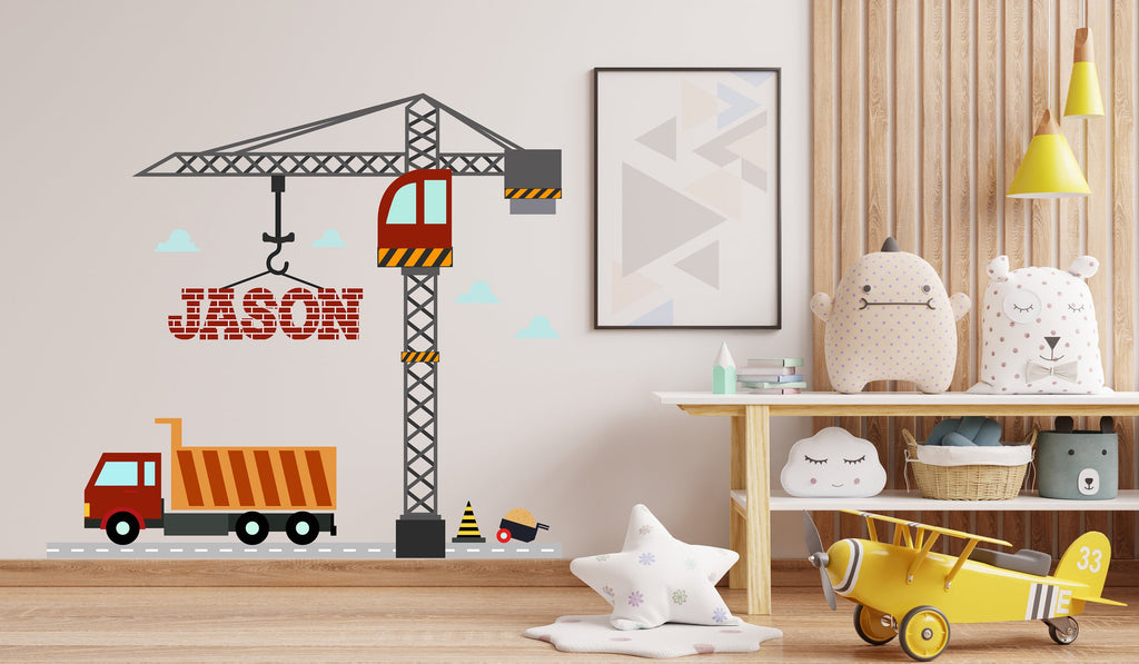 Construction Truck wall decal Kids wall decor Custom Nursery Kids art decal Personalized Bedroom Nursery room Wall Art Decals Stickers 252RS