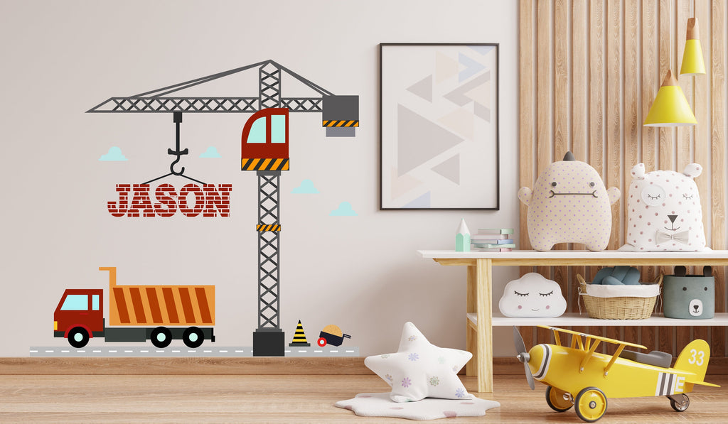 Construction Truck wall decal Kids wall decor Custom Nursery Kids art decal Personalized Bedroom Nursery room Wall Art Decals Stickers 252RS