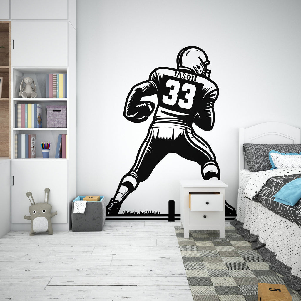 Large Custom Name American Football wall decal Sport Wall Decal Kids Decal Personalized Gifts wall Vinyl Wall Sticker Boy Room 224RS