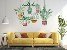 Load image into Gallery viewer, Hanging Plants in Pots wall vinyl sticker decal, Plants wall decoration, Flower plant wall decal, Living Room decor, Mural decoration 332LU
