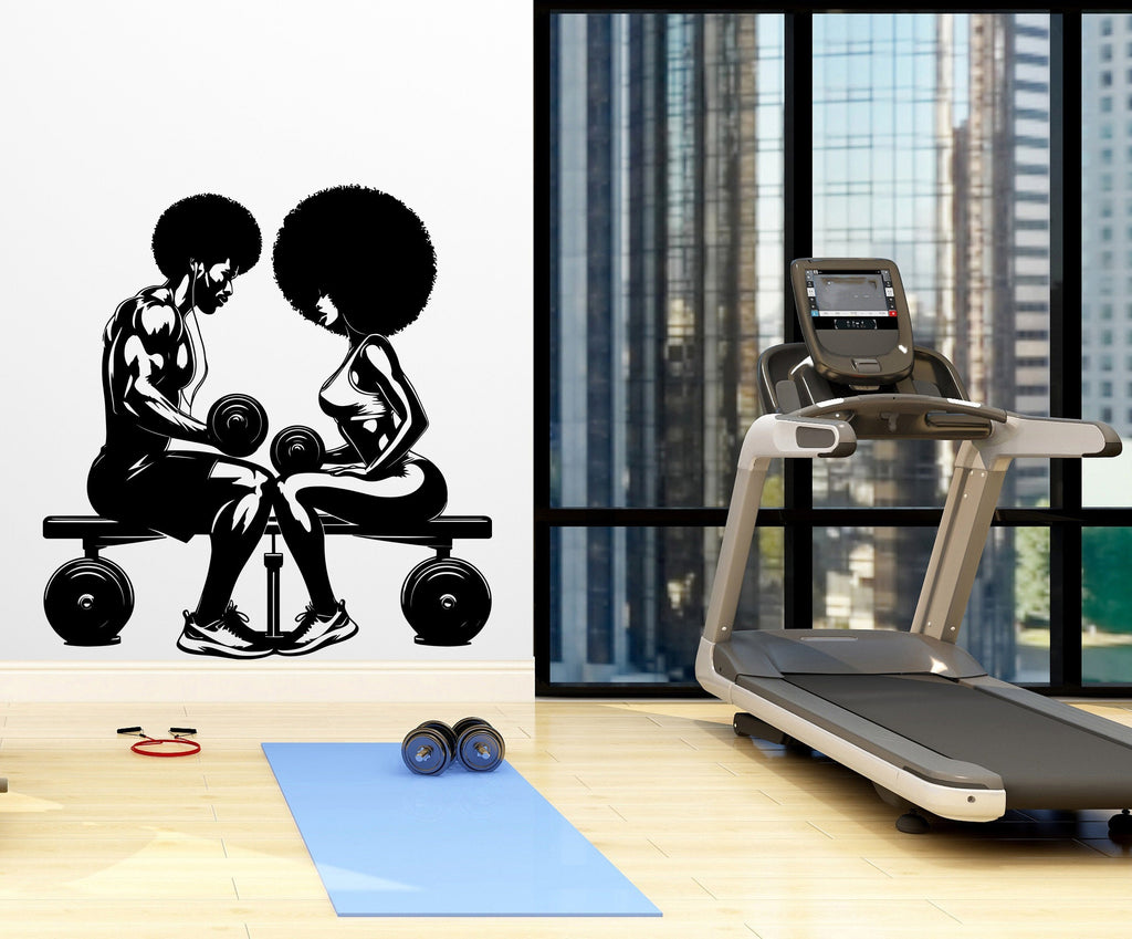 Couple Afro Gym Wall Decal Fitness Wall Art Decor Crossfit Wall Decal Crossfit Gift Home Gym Wall Sticker Motivational Wall Decal 232RS