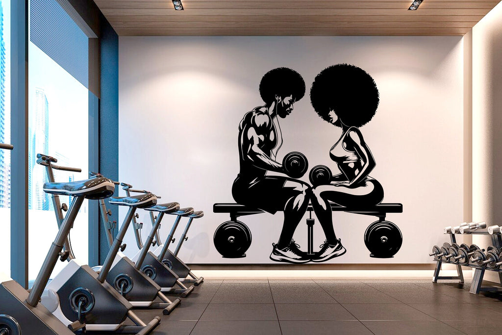 Couple Afro Gym Wall Decal Fitness Wall Art Decor Crossfit Wall Decal Crossfit Gift Home Gym Wall Sticker Motivational Wall Decal 232RS