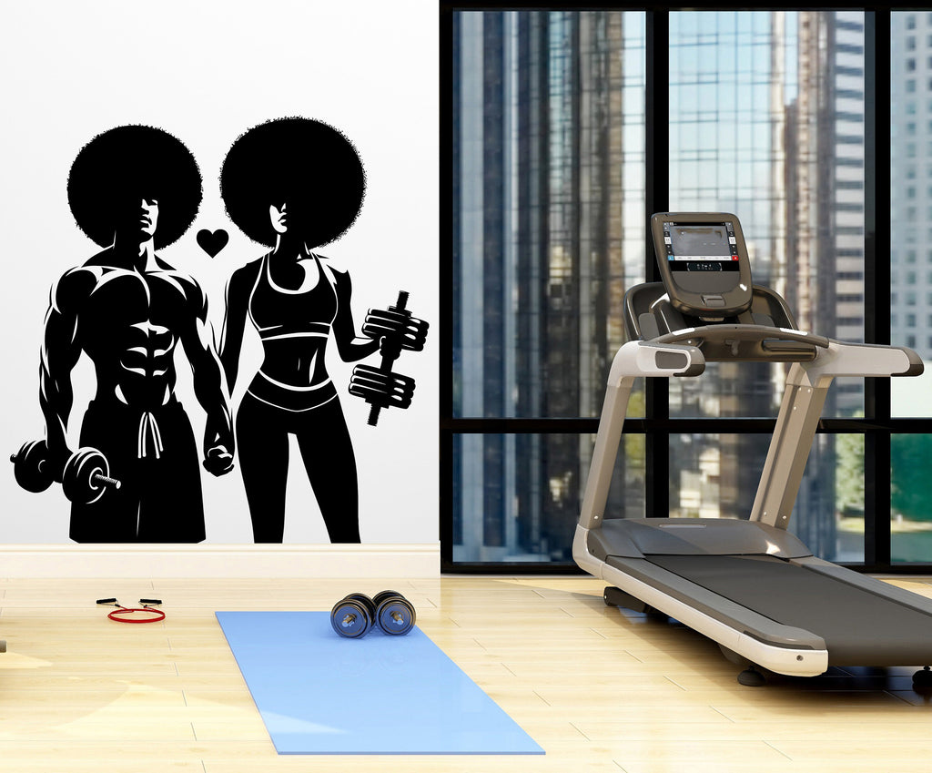Couple Afro Gym Wall Decal Fitness Wall Art Decor Crossfit Wall Decal Crossfit Gift Home Gym Wall Sticker Motivational Wall Decal 234RS
