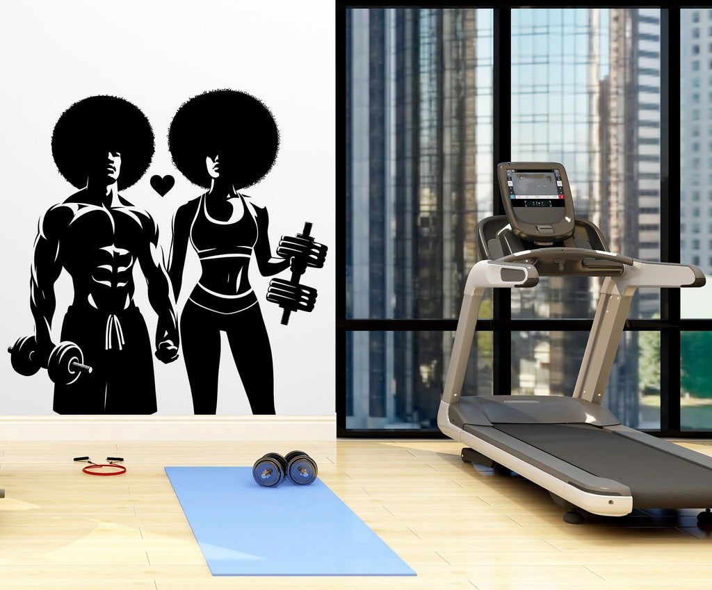 Couple Afro Gym Wall Decal Fitness Wall Art Decor Crossfit Wall Decal Crossfit Gift Home Gym Wall Sticker Motivational Wall Decal 234RS