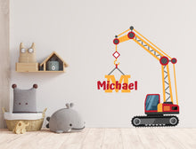 Load image into Gallery viewer, Crawler Crane Personalized Construction Tower Crane Truck Wall Decal Kids Decal Custom Name Name Nursery wall Vinyl Sticker Decor 259RS