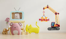 Load image into Gallery viewer, Crawler Crane Personalized Construction Tower Crane Truck Wall Decal Kids Decal Custom Name Name Nursery wall Vinyl Sticker Decor 259RS