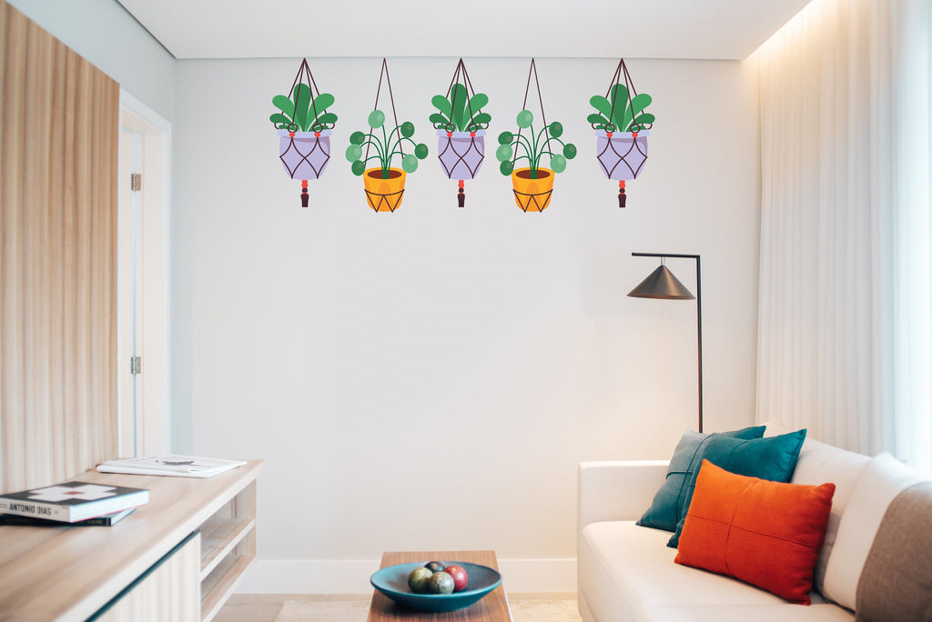 Hanging Plants in Pots wall vinyl sticker decal, Plants wall decoration, Flower plant wall decal, Living Room decor, Mural decoration 343LU