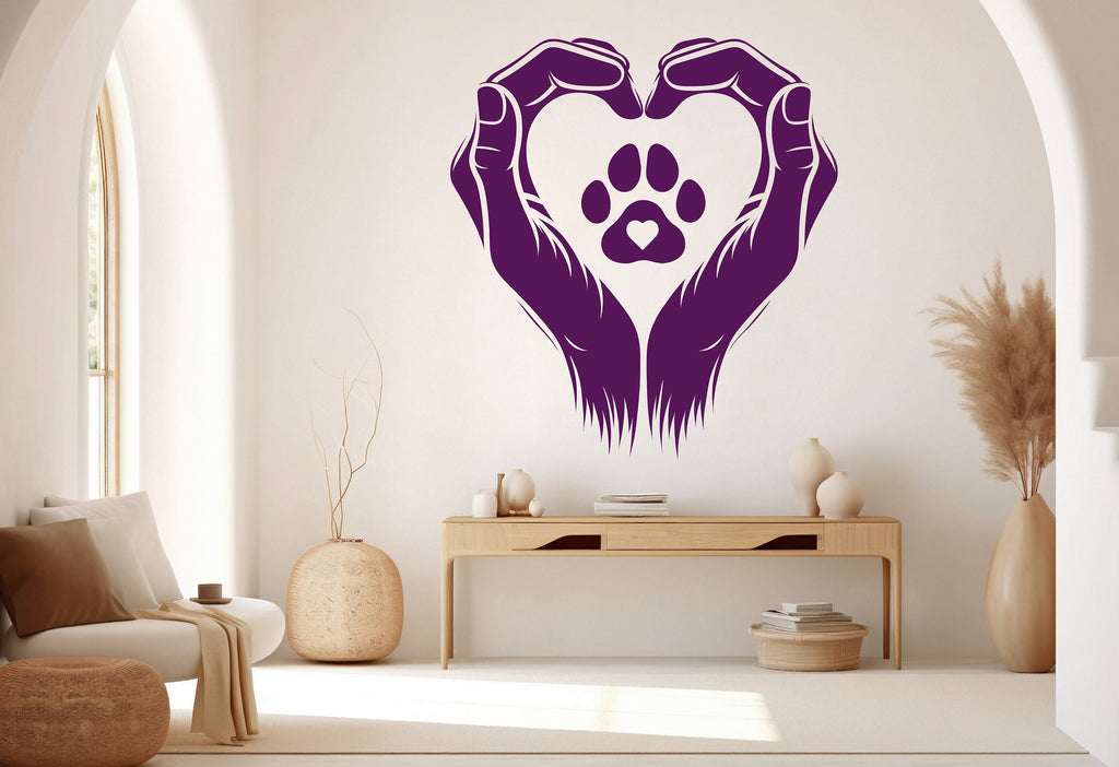 Hand and paw Love wall decal Dad Dog decor Dog wall art Decal Dog Lover Animals wall decal Dog Wall Bathroom Decals Stickers Vinyl 237RS