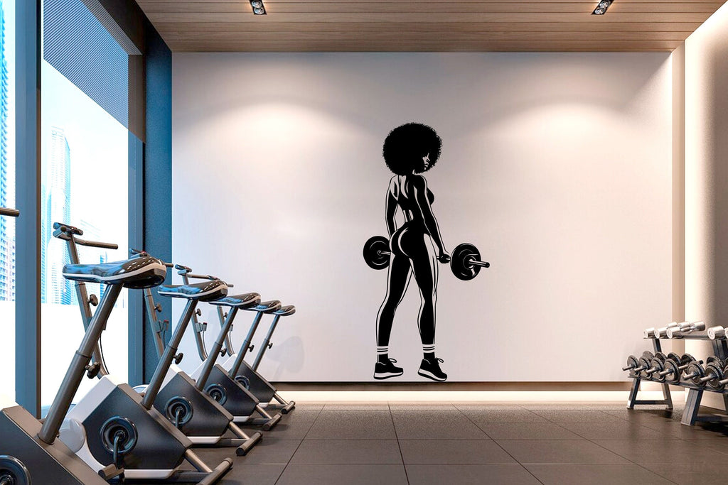 Gym Wall Decal Afro Girl Power fitness Quote Decor Workout Art Vinyl Gym Wall Stickers Bedroom Gym Workout Girl Motivation Crossfit 239RS