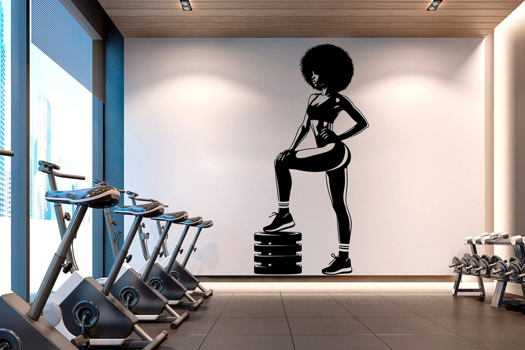 Gym Wall Decal Afro Girl Power fitness Quote Decor Workout Art Vinyl Stickers Bedroom Girl Motivation Crossfit 240RS