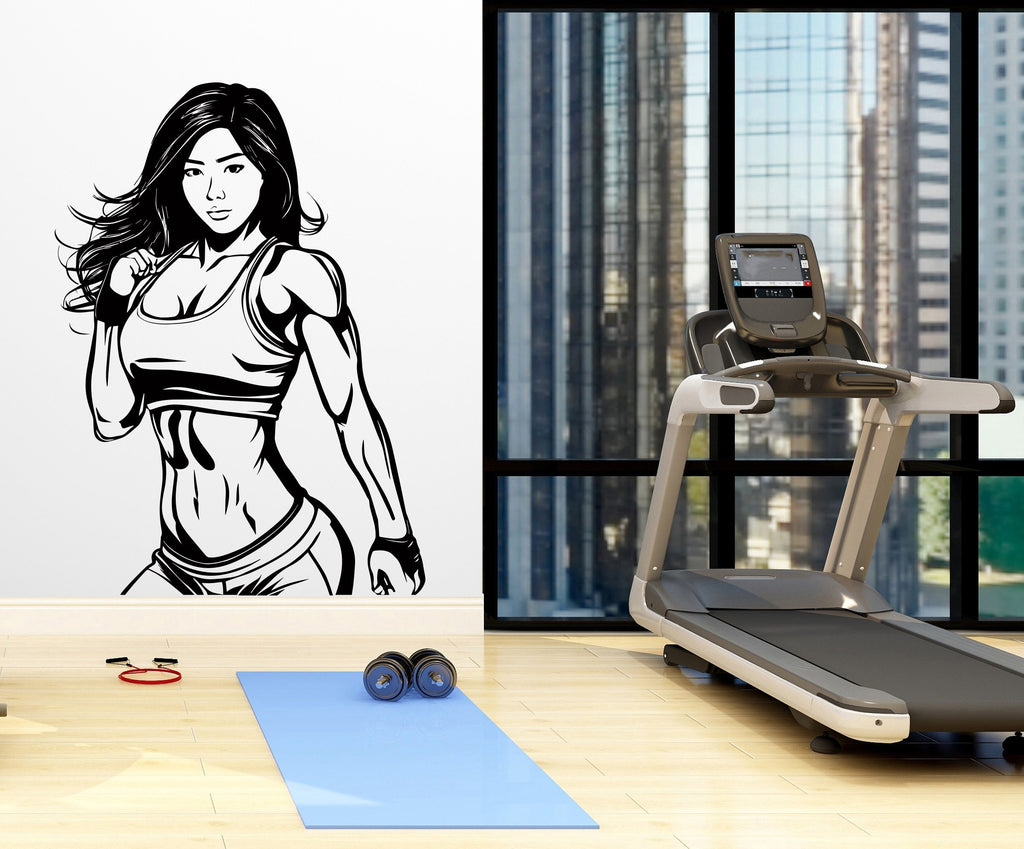 Gym Wall Decal Asian Girl Power fitness Quote Decor Workout Art Vinyl Gym Wall Stickers Bedroom Gym Workout Girl Motivation Crossfit 351LU