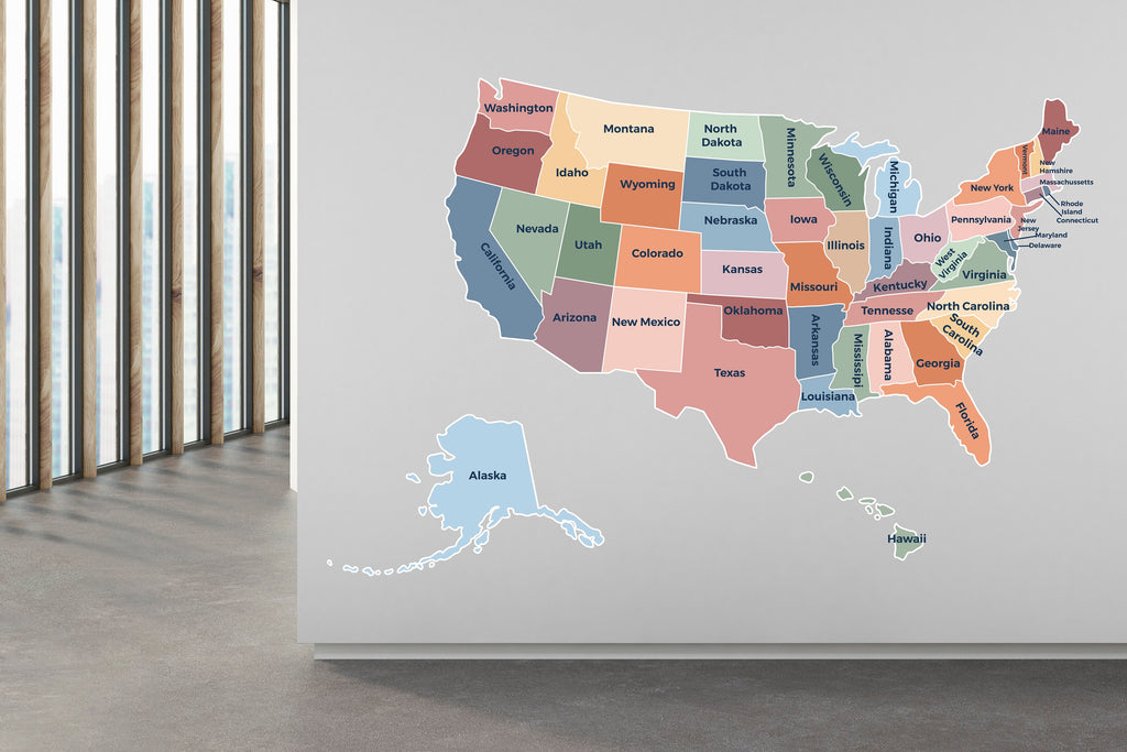 United States Map Educational Wall Decal Classroom Wall Decor Kids Wall Art Homeschool Pre-School Montessori Playroom Wall Decor 264RS