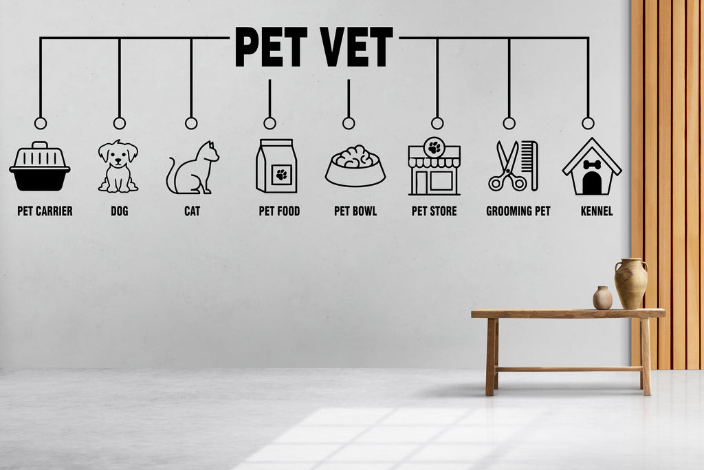 Pet Vet Wall Decor, Dog Cat wall decal, Grooming wall decor, Pet lover gift, Pet Store wall vinyl decor decal, Pet wall vinyl decal 267RS