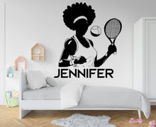 Load image into Gallery viewer, Large Custom Name Afro Tennis Girl Player wall decal Sport Wall Decal Kids Decal Personalized Tennis Vinyl Wall Sticker Girl Room Deco 361LU