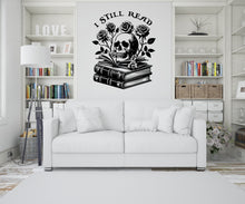 Load image into Gallery viewer, I still Read book skull wall art, Library vinyl wall art decals, book shelves decor, education decals, reading room, nurseries, kids 250RS