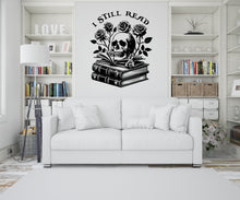 Load image into Gallery viewer, I still Read book skull wall art, Library vinyl wall art decals, book shelves decor, education decals, reading room, nurseries, kids 250RS
