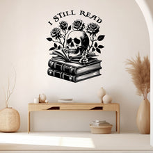 Load image into Gallery viewer, I still Read book skull wall art, Library vinyl wall art decals, book shelves decor, education decals, reading room, nurseries, kids 250RS