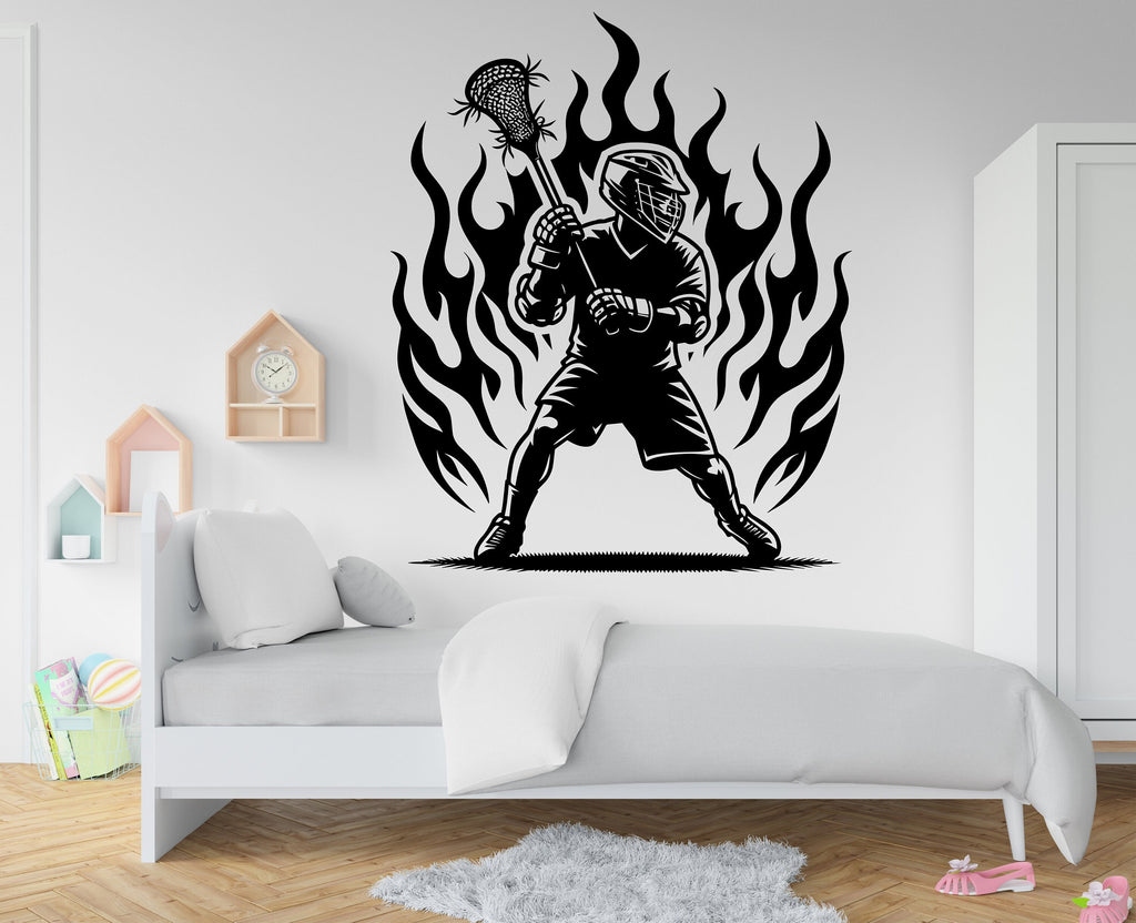 Lacrosse Player wall decal Sport Wall Decal Kids Decal Personalized Lacrosse wall Vinyl Wall Sticker Boy Room Nursery Kids Gifts 251RS