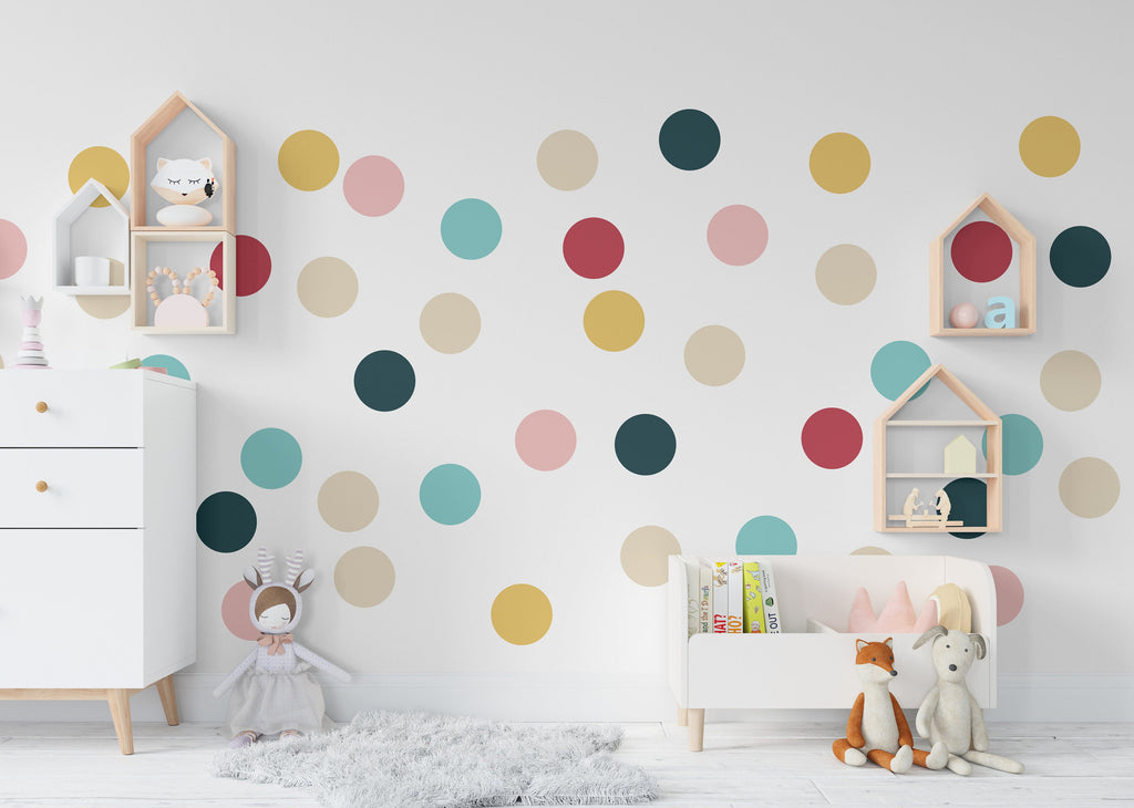 Pack of 40 Colorful Polka Dot Wall Stickers, Playroom colorful wall decor, Nursery Wall Decals, Kids Room Wall Decor, For Kindergarten 368LU