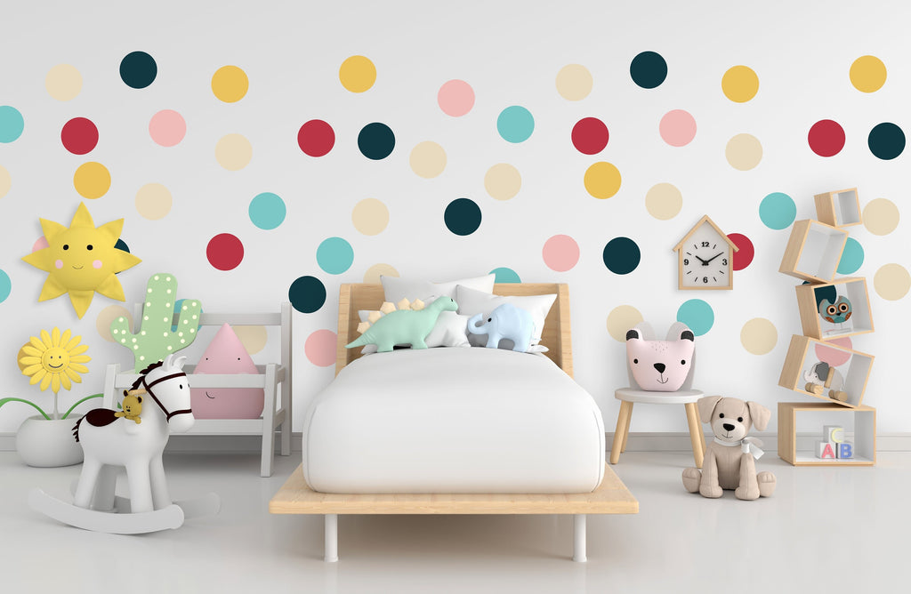 Pack of 40 Colorful Polka Dot Wall Stickers, Playroom colorful wall decor, Nursery Wall Decals, Kids Room Wall Decor, For Kindergarten 368LU