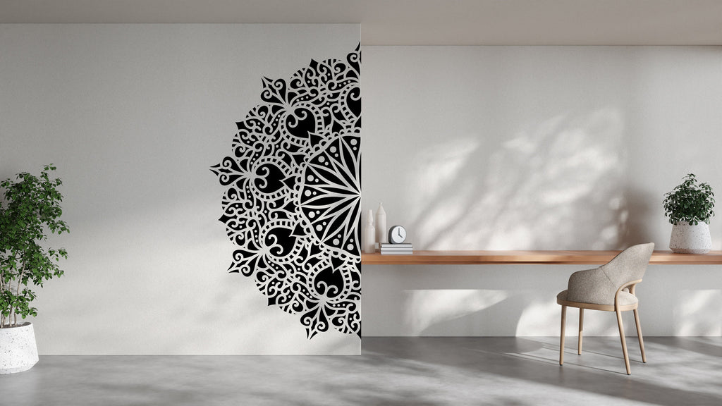 Half Mandala, Mandala Wall Art, Sacred Geometry, Mandala Sticker, Yoga, Mandala Wall Decal, Mandala Decor, Wall Decal Mandala, Gift 328LU
