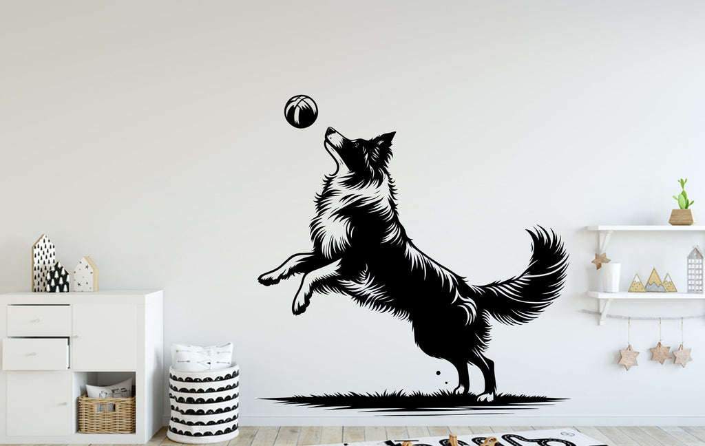 Border Collie Playing with Ball Dog wall decal Dog decor Dog wall art Decal Dog Lover Dog Wall Bathroom Wall Decals Stickers Vinyl 039DE