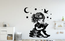 Load image into Gallery viewer, A little girl reading Book wall decal Library Wall decor Reading wall art Decal Book Lover Wall Bathroom Wall Decals Stickers Vinyl 042DE