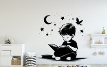 Load image into Gallery viewer, A little Boy reading Book wall decal Library Wall decor Reading wall art Decal Book Lover Wall Bathroom Wall Decals Stickers Vinyl 043DE